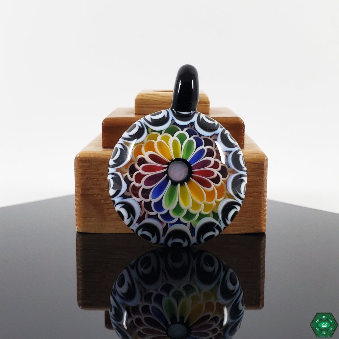 Rainbow Pendant - Colorful Glass Art: The RL Dots 2-Layer Rainbow Pendant showcases vibrant colors and unique design in a handcrafted glass art piece, available at Headdy Glass.