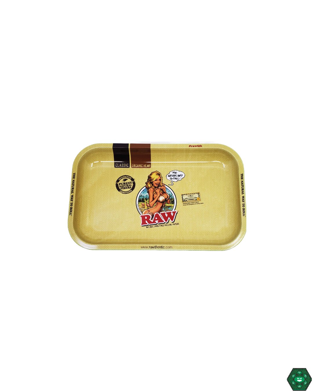  RAW Girl Medium Rolling Tray, providing a smooth surface for rolling, with a durable metal build and iconic RAW design, perfect for organizing your essentials.