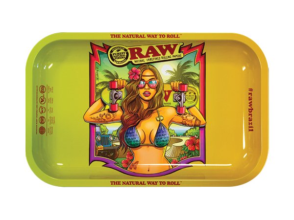  RAW Medium Rolling Tray - Brazil Edition, a durable and spacious tray providing ample surface for easy rolling, made with high-quality materials, showcasing vibrant Brazilian-inspired artwork, perfect for RAW enthusiasts and collectors, a limited edition design.