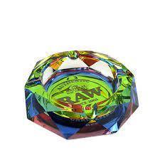RAW Prism Glass Ashtray, a durable and stylish smoking accessory featuring a vibrant multi-colored glass design.

