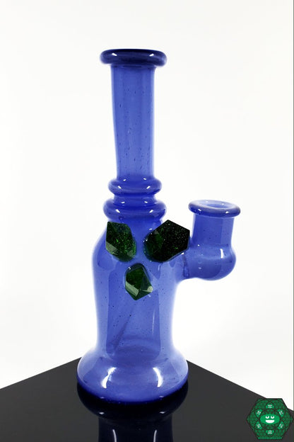 Raya Glass Blue Satin Crystal Mini Tube – 14mm joint, 2-hole perc, and elegant satin finish with crystal cluster for smooth, flavorful hits.