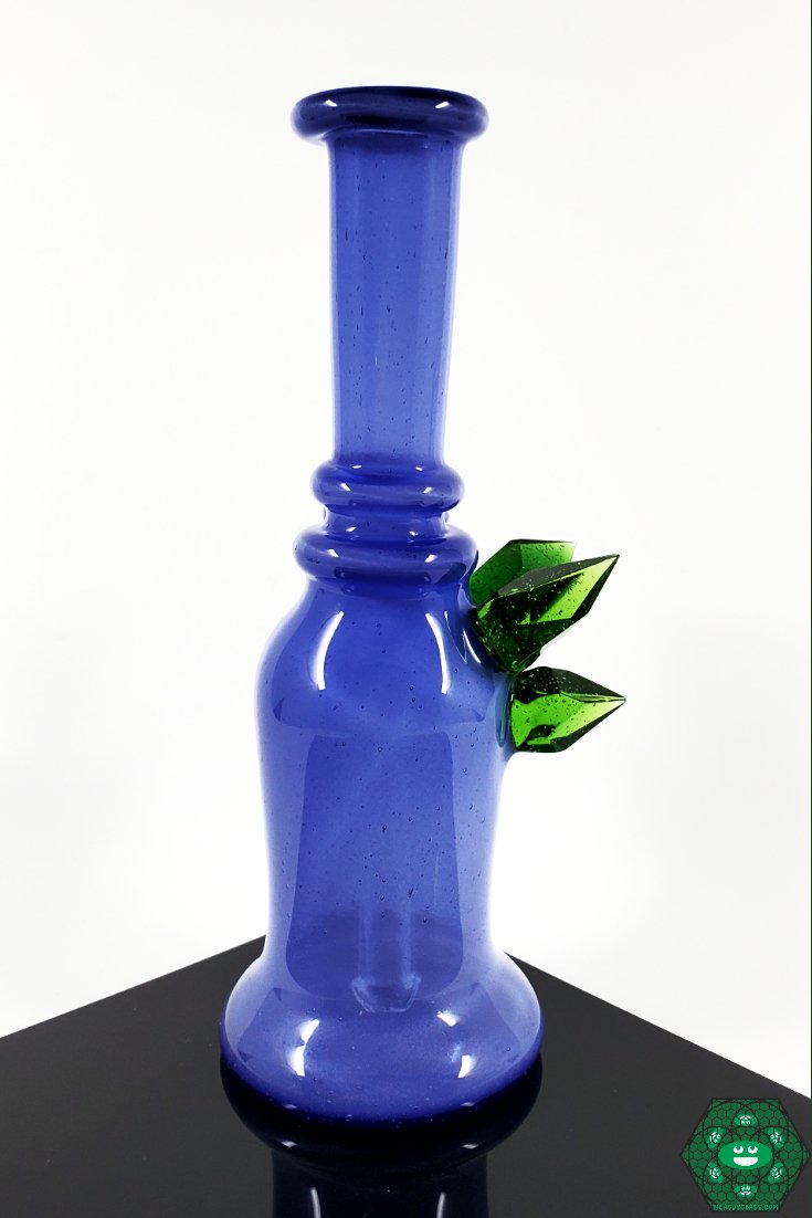 Raya Glass Blue Satin Crystal Mini Tube – Compact 6.75-inch rig with 14mm joint, 2-hole perc, and elegant satin finish for enhanced dabbing experience.