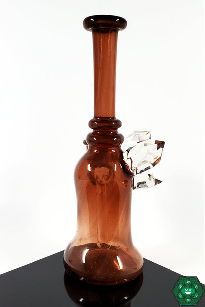 Raya Glass Dark Orange Phoenix Mini Tube – Unique crystal cluster accent with a vibrant dark orange finish, 14mm joint, and 2-hole perc for efficient dabbing.