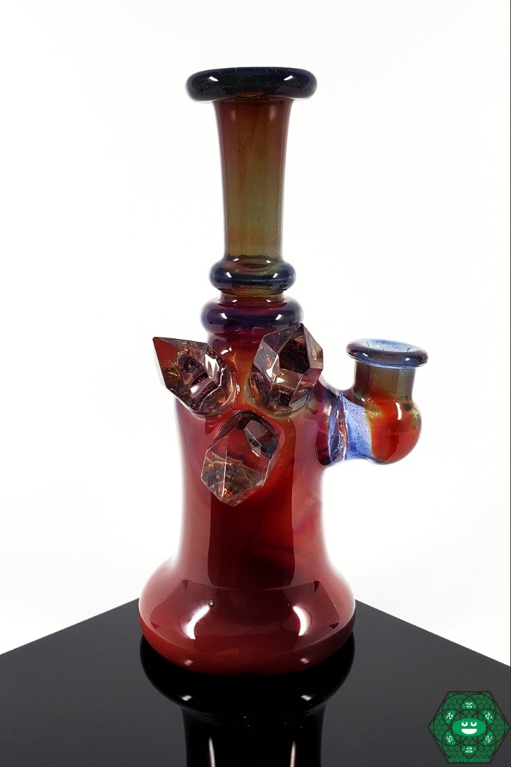 Raya Glass Purple Rainbow Crystal Mini Tube – 14mm joint, 2-hole perc, and radiant rainbow finish with crystal cluster for smooth, flavorful dabbing.