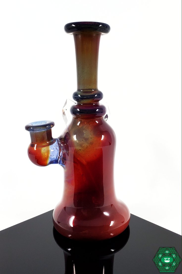 Raya Glass Purple Rainbow Crystal Mini Tube – Collectible dab rig with radiant purple and rainbow finish, crystal cluster, and 14mm joint.

