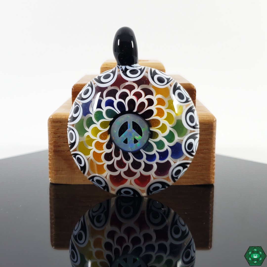  RL Dots Peace Sign 2 Layer Rainbow Pendant, a beautiful peace sign pendant featuring a 2-layer rainbow design, combining vibrant colors with a classic peace symbol for a standout accessory that symbolizes harmony and style, a great addition to any glass pendant collection.