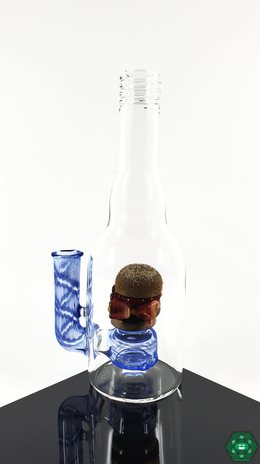 Rosburg Glass Bottle Rig Blue #1 – 10mm joint and 2-hole perc for smooth draws, offering both aesthetics and performance in a compact design.
