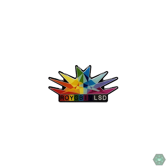 ROYGBIV LSD Hat Pin featuring a vibrant color spectrum, perfect for fans of unique, colorful designs and collectible accessories