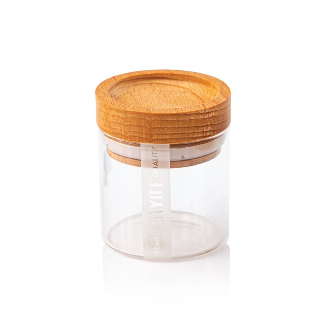 Ryot Solid Wood Jars, natural and durable wood storage for herbs, offering a sustainable option for herb storage, keeping contents fresh and secure.