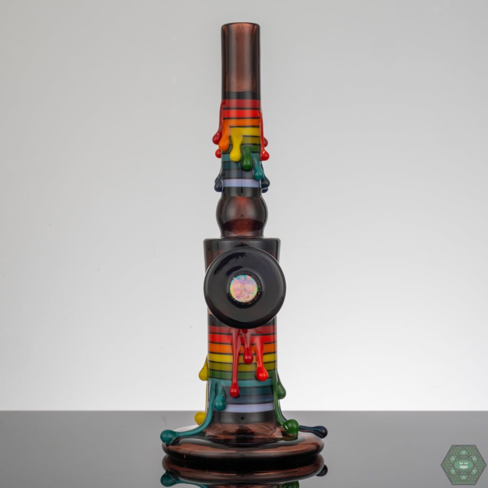 Handcrafted Skrillinger Glass Hypercandle featuring an encased opal accent and artistic glasswork.