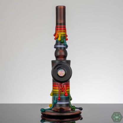 Handcrafted Skrillinger Glass Hypercandle featuring an encased opal accent and artistic glasswork.