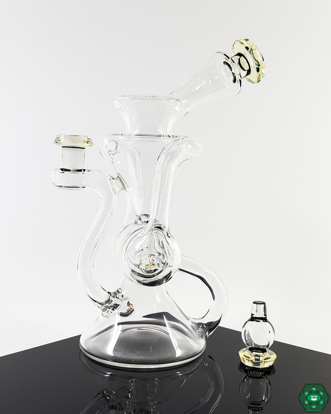 Sleek Brick Glass Klein Recycler #2, featuring a 12-hole perc and faceted design for optimal function.
