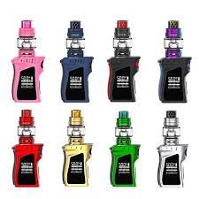 SMOK Mag Baby Kit, a compact 50W vape kit with a unique design in black and rainbow, offering 50W output with advanced temperature control options, an ergonomic grip-like design for comfort, a 1600mAh built-in battery for long use, and perfect for vapers seeking portability with power.