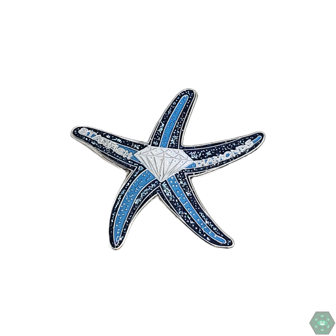 Starfish Diamonds Hat Pin with an intricate starfish design, crafted from high-quality enamel, adding a unique touch to any collection