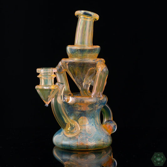 STF Glass Fumed Recycler #4, a premium 10mm dab rig with a single drain and 5-hole perc for optimized filtration, designed with durability and aesthetics in mind, delivering smooth hits in a compact, handcrafted form.