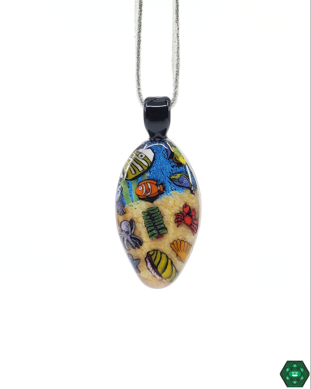 Strobel Glass Flat Pendant, an elegant flat glass pendant handcrafted with intricate designs in vibrant colors, lightweight and comfortable for daily wear, high-quality glass with durable craftsmanship, perfect for art collectors and jewelry enthusiasts.