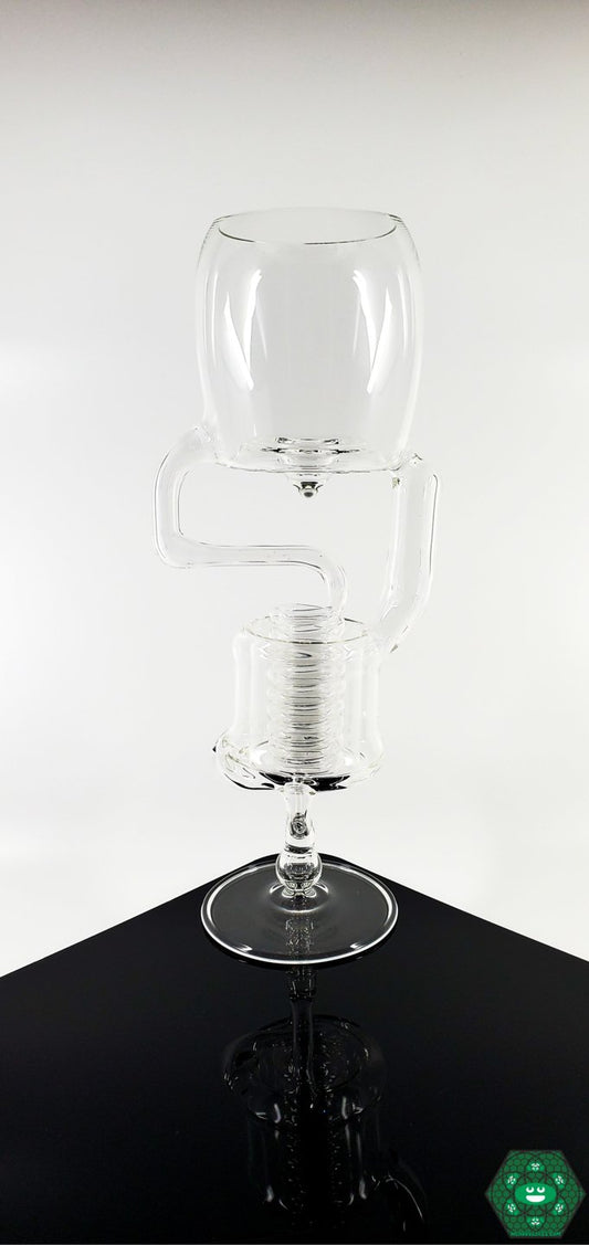 Tim Drier Carbonation Wrangler Cup, expertly handcrafted by glass artist Tim Drier, featuring a unique design inspired by carbonation bubbles, offering artistic and functional appeal, a tall, 20 oz capacity cup ideal for collectors and display, made from high-quality, durable glass, an elegant, eye-catching design suitable for both display and practical use, perfect for collectors of unique glass art.