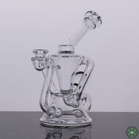  Torch D Boro Clear Mini Klein #1, a compact, handcrafted glass recycler designed for smooth hits, combining functionality and aesthetics with efficient diffusion in a mini size, perfect for collectors seeking high-quality, portable glass with top-notch performance.