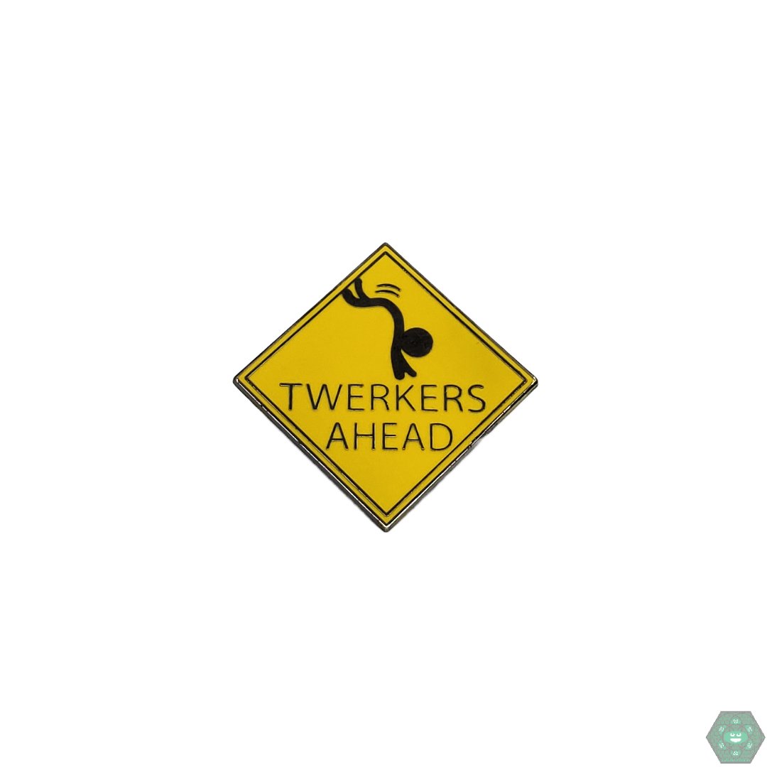 Twerkers Ahead Hat Pin with a fun and unique design, crafted from high-quality enamel, perfect for adding humor and flair to your collection