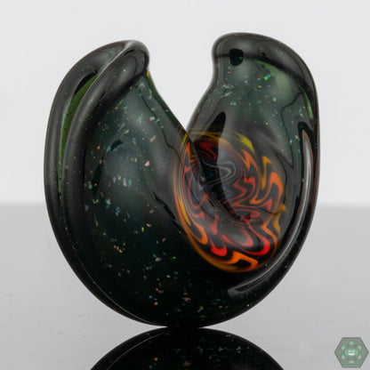 Wig-Wag Glass Pendant with Opal and UV: This unique pendant showcases a vibrant wig-wag design, complemented by crushed opal and stunning UV accents, creating a captivating and eye-catching piece.