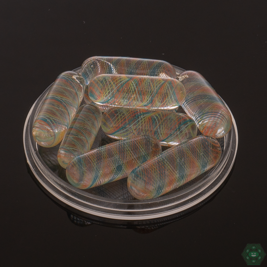 Willy Wolly Glass Rainbow Pills, colorful terp pearls designed for even heat distribution and improved flavor in your dabbing sessions, a vibrant addition to any terp pearl collection.