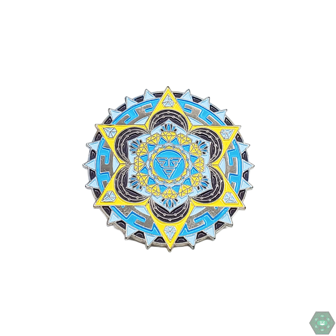  Yellow Aztec Diamond Pin featuring a vibrant Aztec-inspired design, made with durable materials for a bold and unique addition to any collection.
